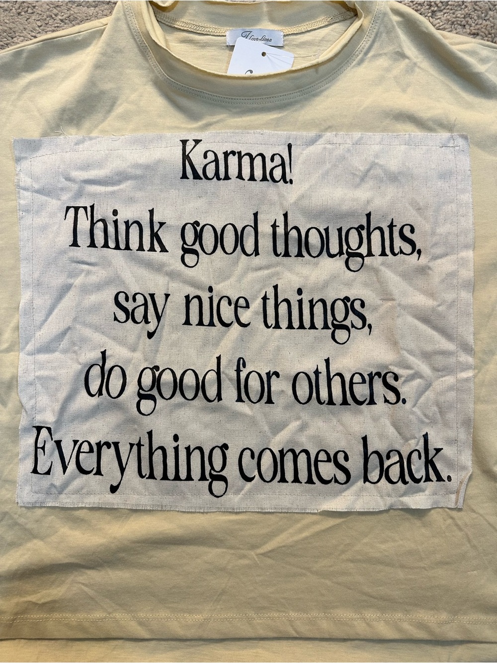 NWT I Love Linen Graphic Karma Short Sleeve Tee with Black Text